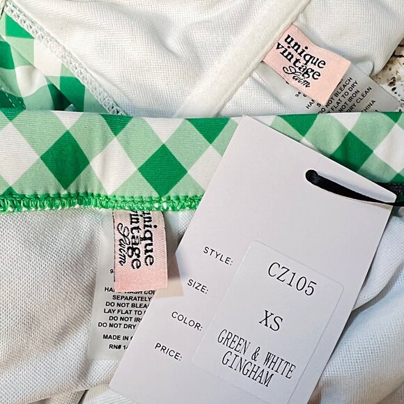 Unique Vintage Matching Set Swimwear Gingham High Bottom Skirt Bikini Top Retro - Picture 12 of 12